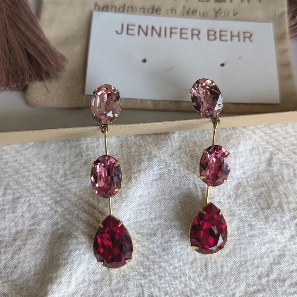 Jennifer Behr Pink to Deep Pink Three-Stone Crystal Drop Earrings